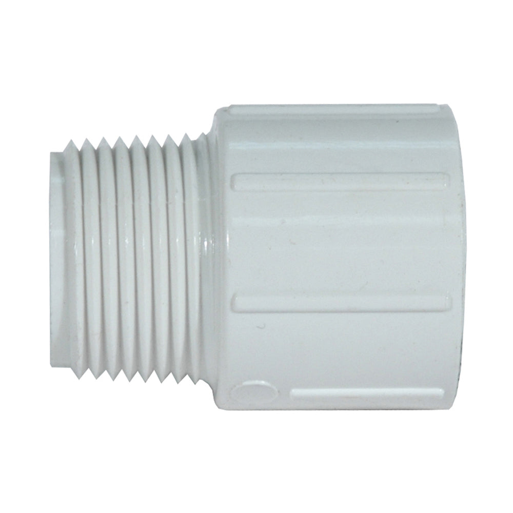 1-1/2 Inch Mipt x Socket Sch 40 White Pvc Male Adapter