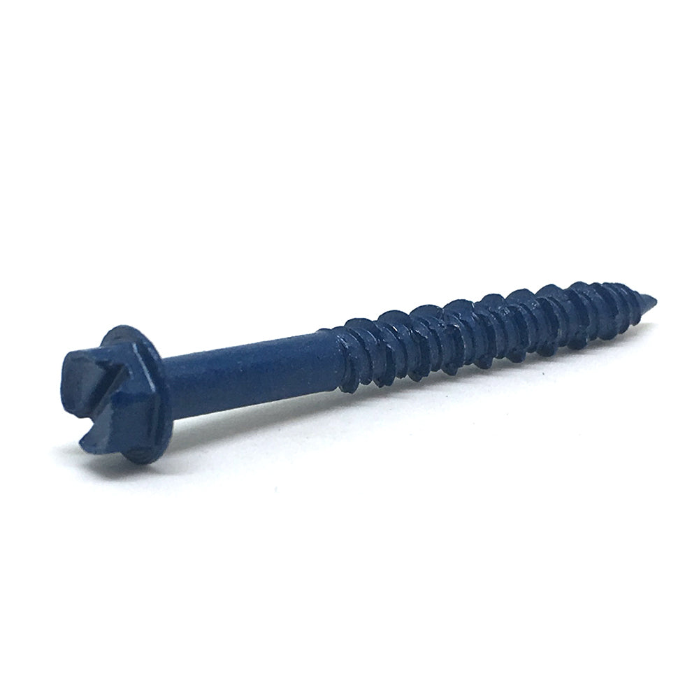 1/4 Inch x 2-1/4 Inch Slotted Hex Head Concrete Screw Anchor Blue Ceramic Coated Carbon Steel Box of 100