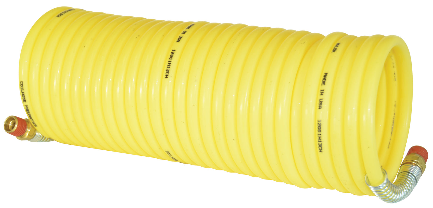 1/4 Inch x 25 Inch 1/4 Inch Swivel Mnpt Yellow Nylon Flexible Coil Air Hose