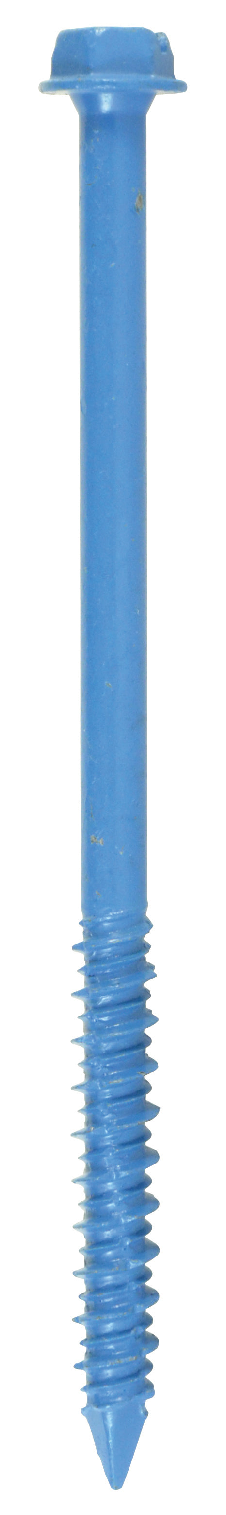 1/4 Inch x 5 Inch Slotted Hex Head Concrete Screw Anchor Blue Ceramic Coated Carbon Steel