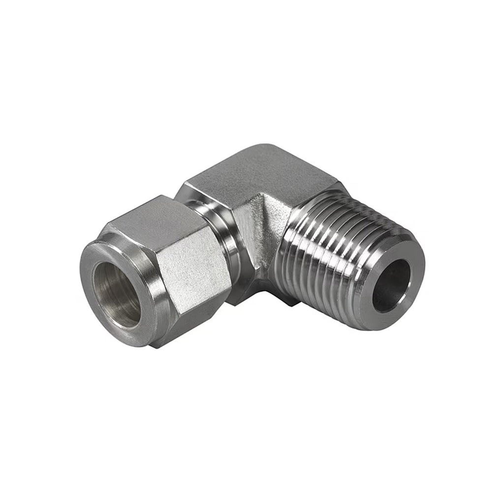 3/8 Inch x 1/2 Inch Compression Tube x Mnpt T316 Stainless Steel 90 Degree B-Lok Elbow