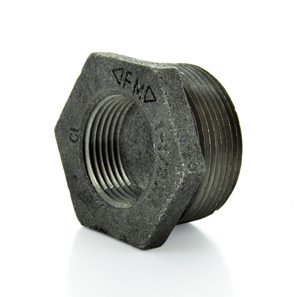3/8" X 1/4" Schedule 40 Male NPT X FNPT Black Welded Malleable Iron Hex Bushing USA