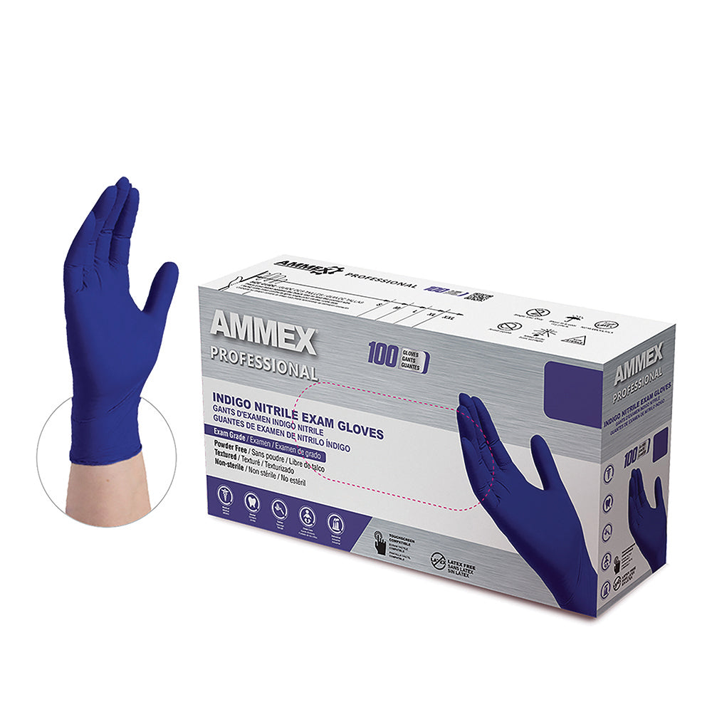 AMMEX Professional Indigo Nitrile PF Exam SM Gloves