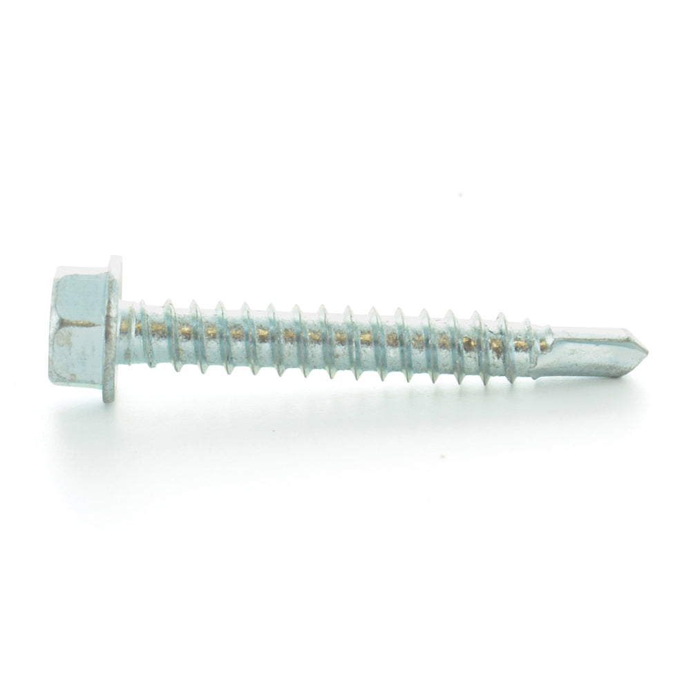 #10-16 x 1 Inch Zinc Plated Low Carbon Steel #3 Point Indented Hex Washer Head Self-Drilling Tek Screw