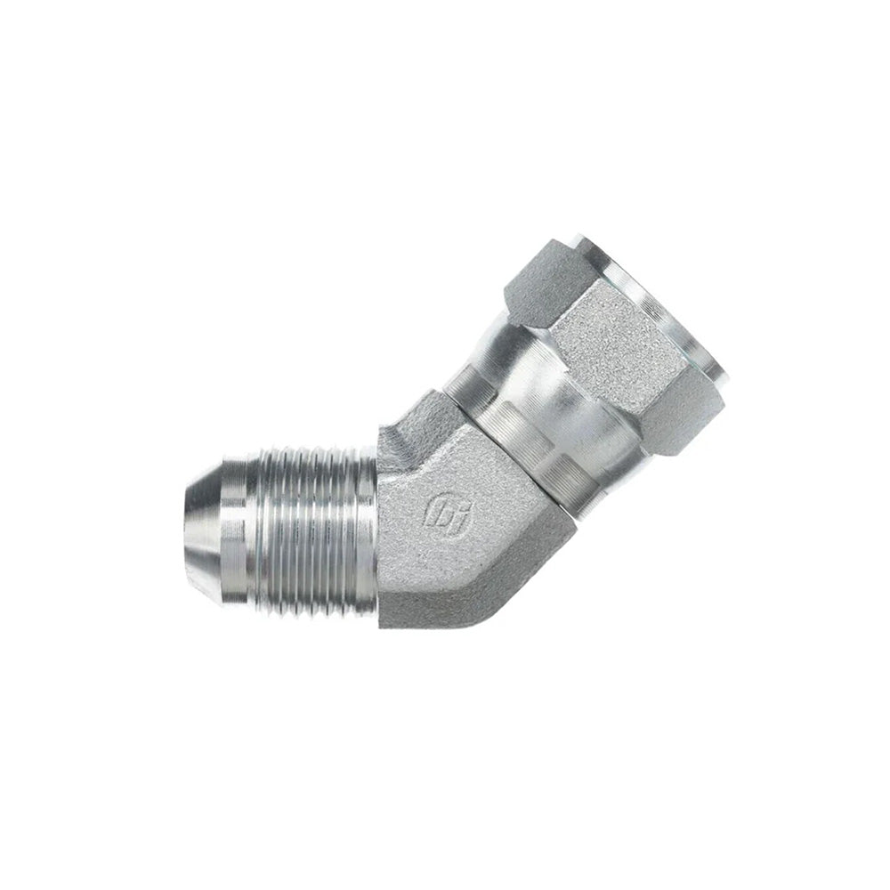 5/16 Inch 5000 psi Zinc Plated Yellow Dichromate Carbon Steel Jic 37 Degree Swivel Nut 45 Degree Elbow