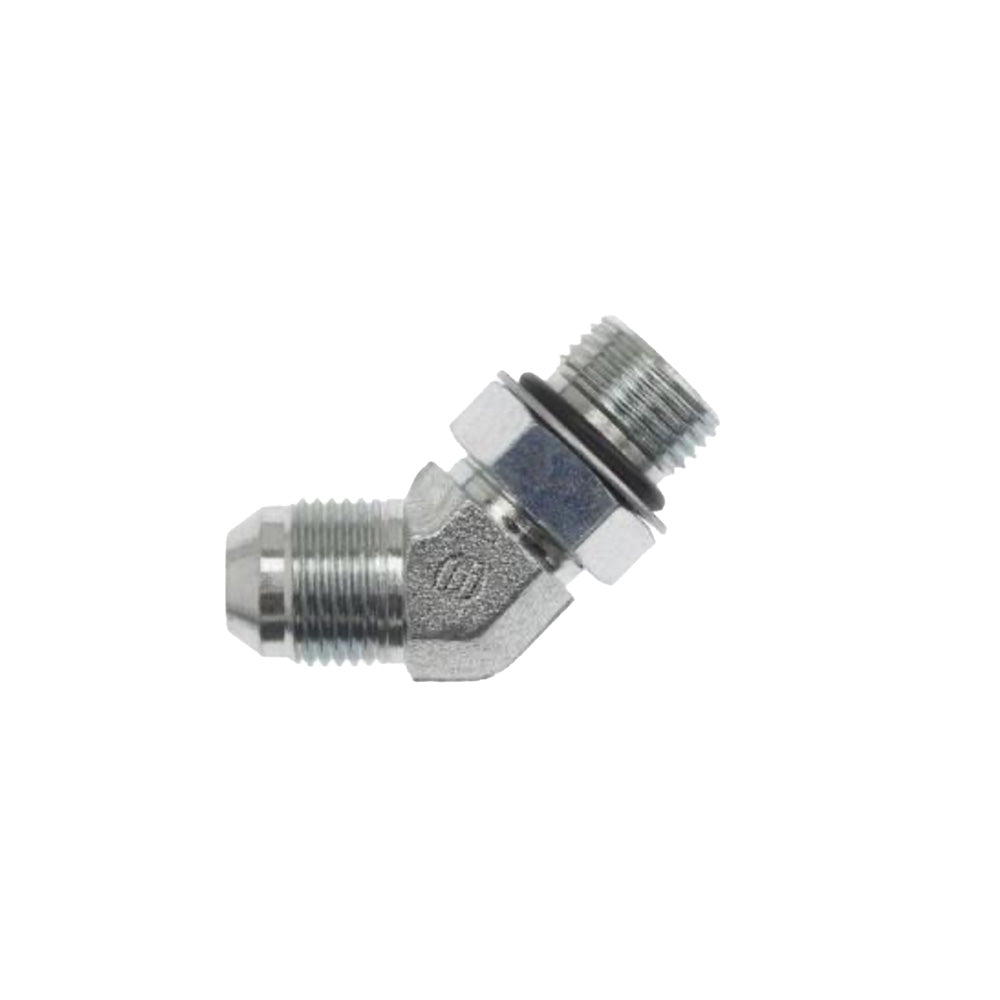 1 Inch x 1 Inch 10000 psi Zinc Plated Yellow Dichromate Carbon Steel Male Boss O-Ring 45 Degree Elbow To Male Jic 37 Degree Male Boss O-Ring Adapter