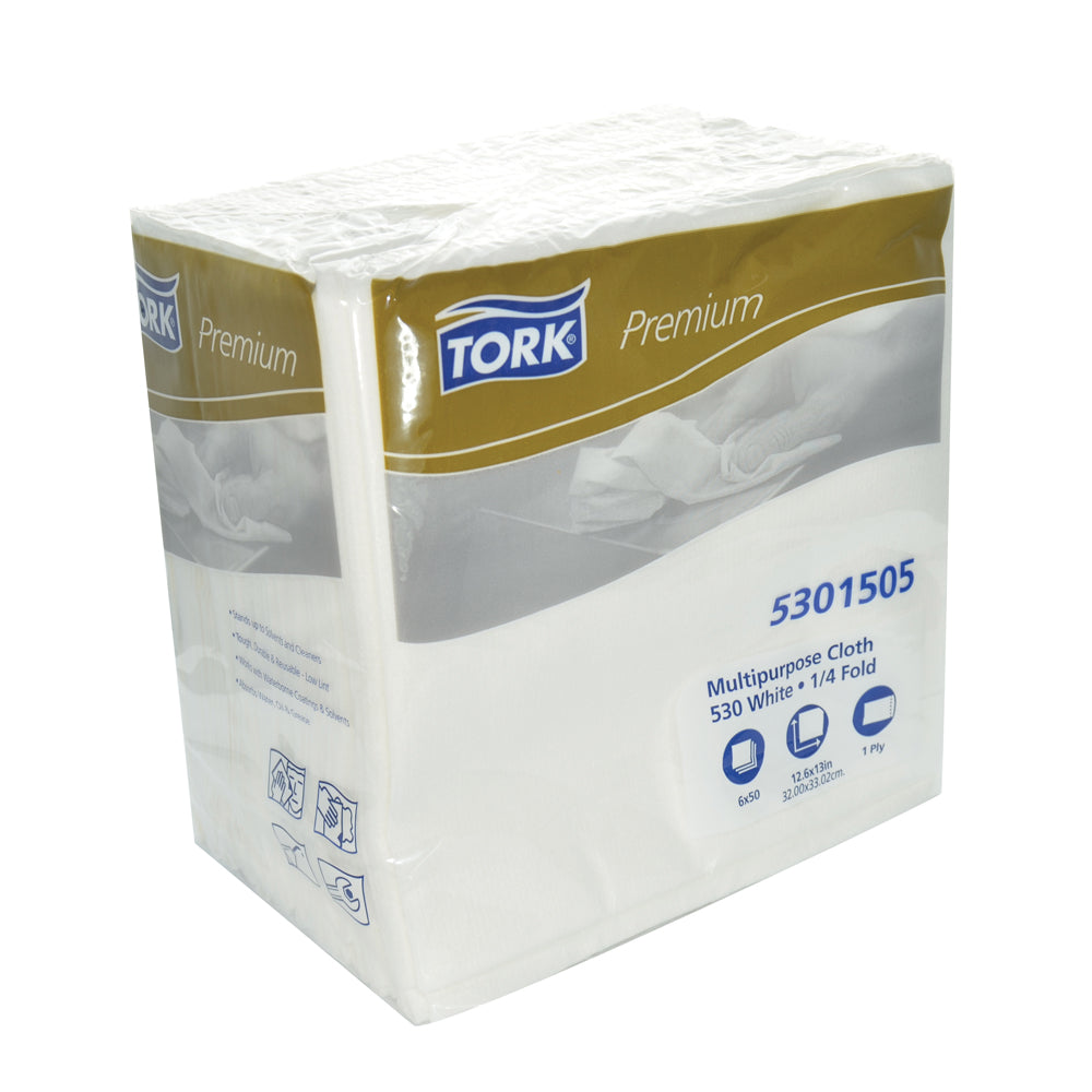 12-3/5" x 13" Tork Premium 510/530 Multi-Purpose Cloth 50 Wipes Per 1/4 Fold Box - 6 Per Case