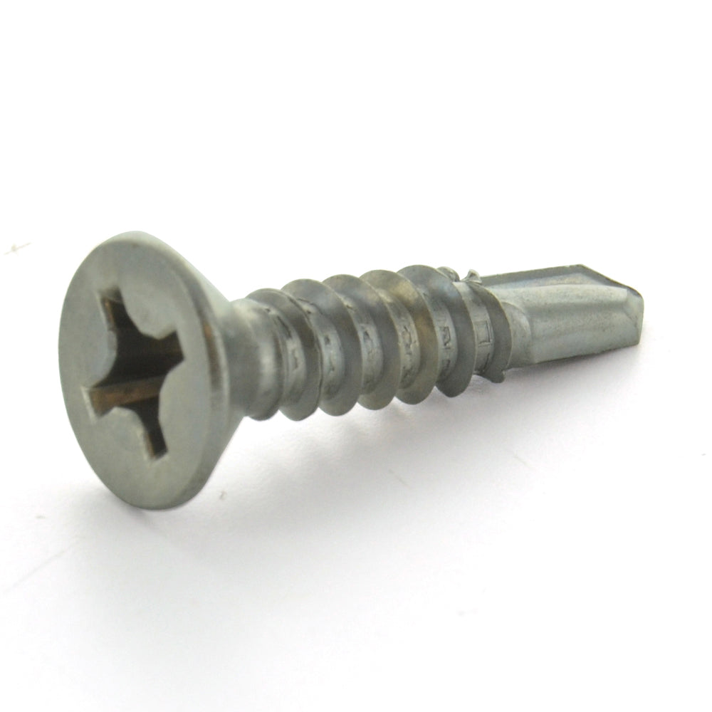 #10 x 1-1/2 Inch Plain 410 Stainless Steel #3 Point Flat - Countersunk Head Self-Drilling Tek Screw