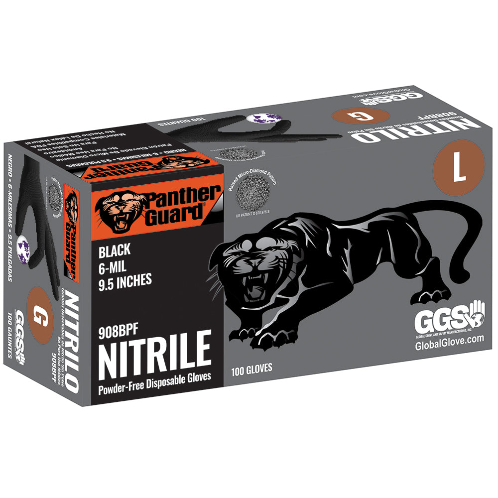 Panther-Guard Nitrile Powder-Free Industrial Micro-Diamond Black 6-Mil Disposable Gloves X-Large