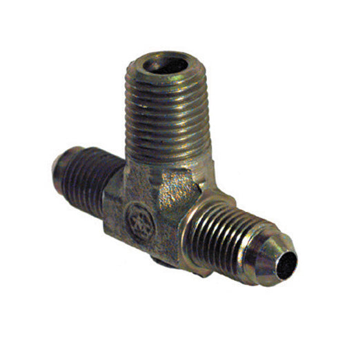1/4 Inch 6000 psi Zinc Plated Yellow Dichromate Carbon Steel Male Branch Tee Male Jic x Male Pipe x Male Jic 37 Degree Adapter