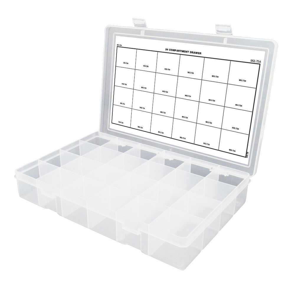24 Compartment 13-1/8 Inch x 2-5/16 Inch x 9 Inch Clear Polypropylene Box