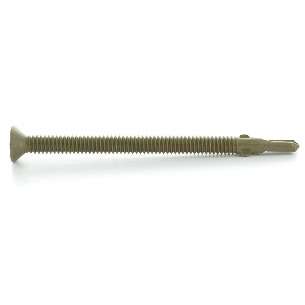 1/4-20 x 2-3/4 Inch Coated Steel #4 Point Flat - Countersunk Head Self-Drilling Tek Screw With Wings