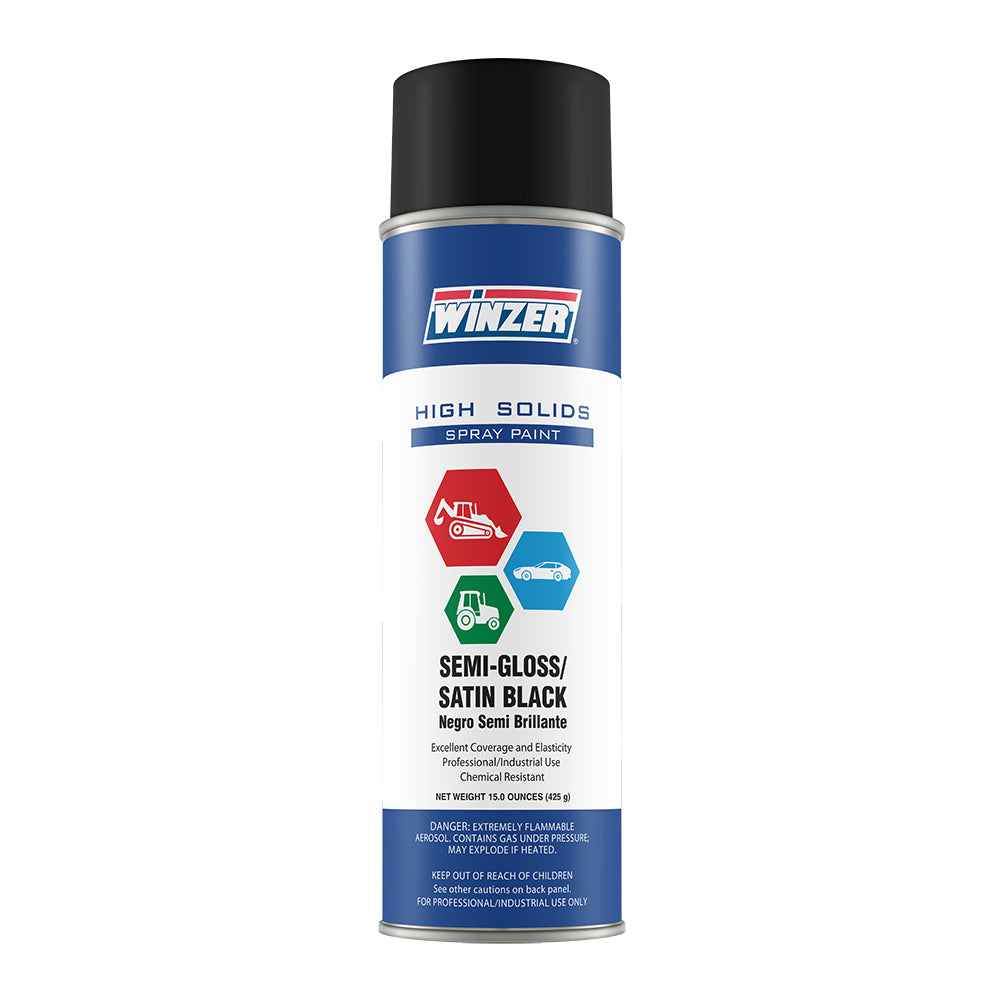 Winzer High Solids Semi-Gloss Satin Black Spray Paint 16 Oz Net Wt - Aerosol