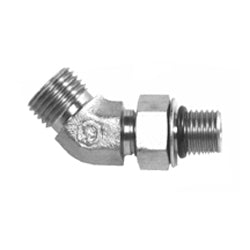 1/4 Inch 9200 psi Zinc Plated With Clear Trivalent Chromatic Carbon Steel Male Boss O-Ring 45 Degree Elbow To Flat Face O-Ring Male Boss O-Ring Adapter