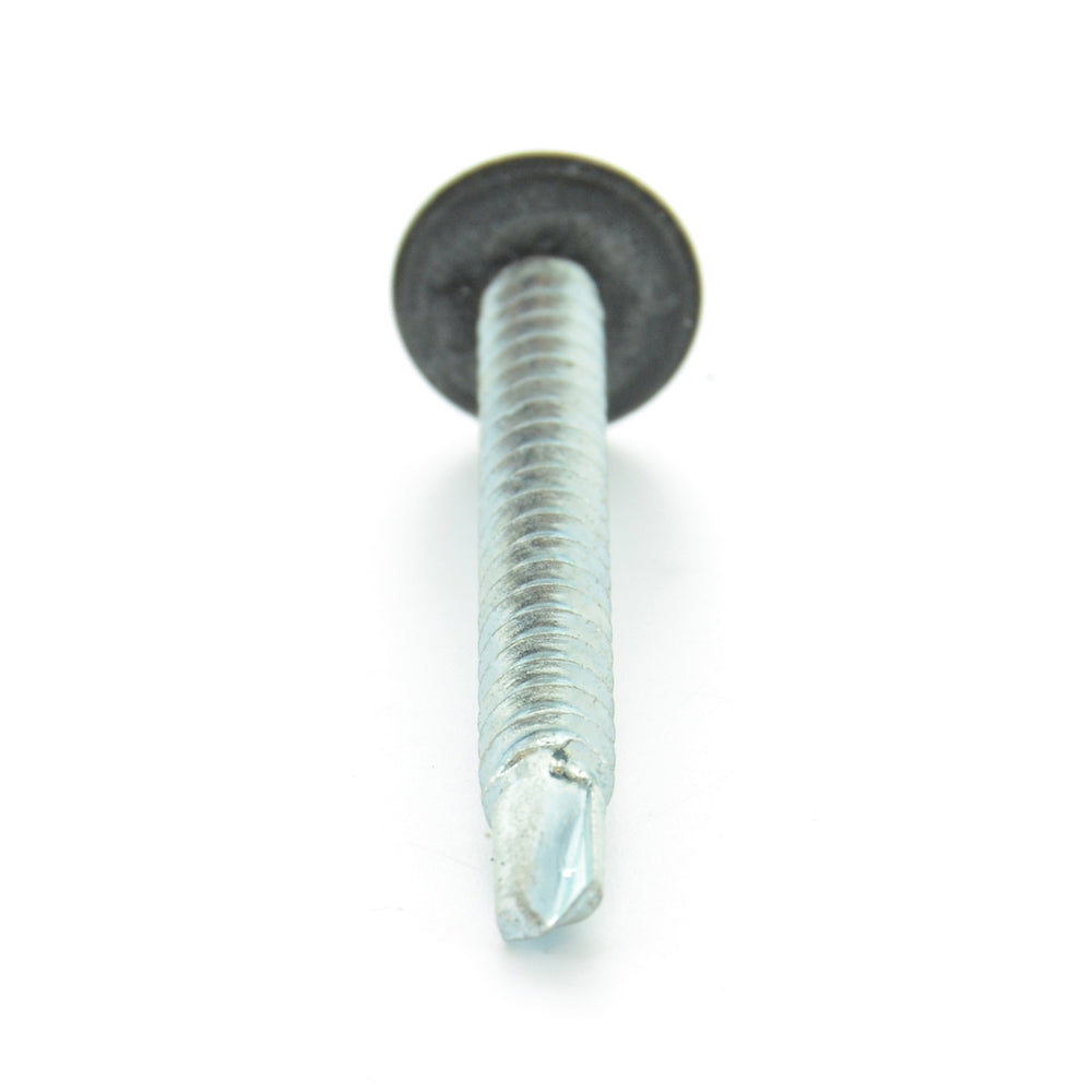 #12-14 x 2 Inch Zinc Plated Steel #3 Point Indented Hex Washer Head Self-Drilling Tek Screw With Bonded Neoprene Washer