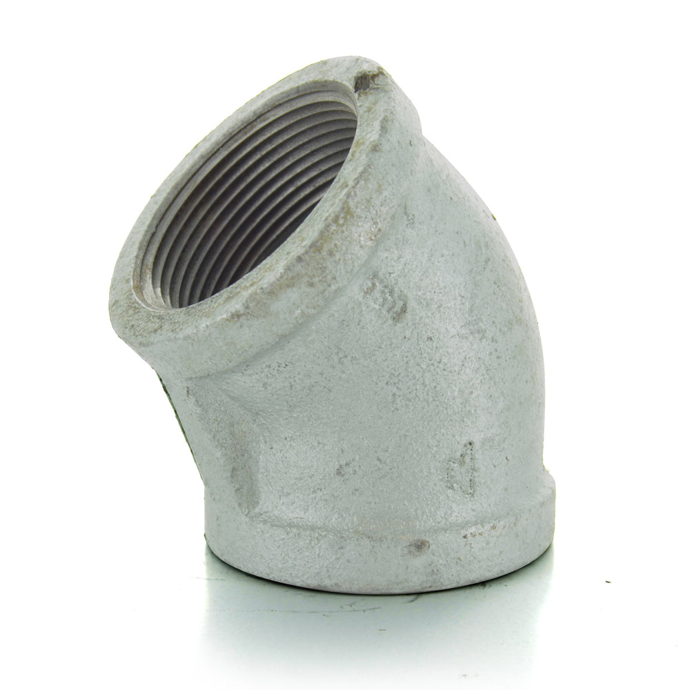 1/2" Schedule 40  Female NPT Galvanized Welded Malleable Iron 45 Degree Elbow USA