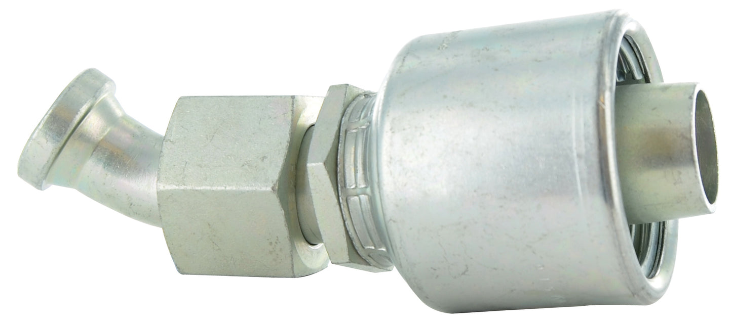 1 Inch x 3/4 Inch Female Flat-Face O-Ring Swivel - 45 Degree Bent Tube Tuffcoat Lead Free Steel Megacrimp