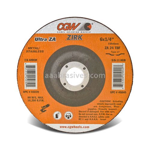 4-1/2 Inch x 1/4 Inch x 5/8-11 Type-27 Za24 Grit Zirconia Alumina Large Grinding Wheel