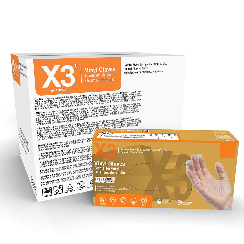 Industrial Grade Vinyl Disposable Gloves X-Large - Box of 100