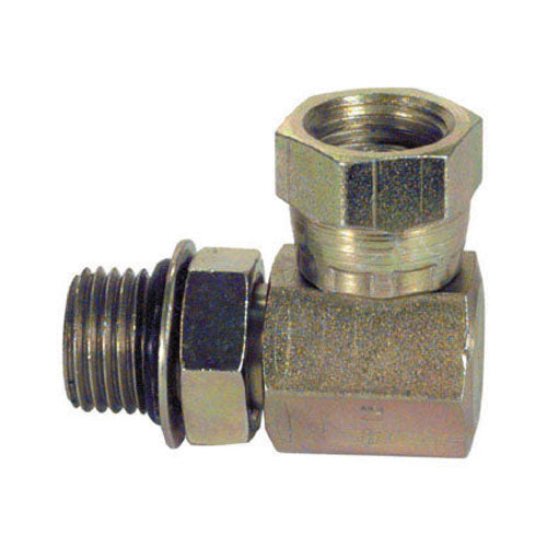 3/4 Inch x 1-5/16 Inch 2000 psi Zinc Plated Yellow Dichromate Carbon Steel Male Boss O-Ring To Female Pipe Swivel 90 Degree Elbow Swivel Adapter
