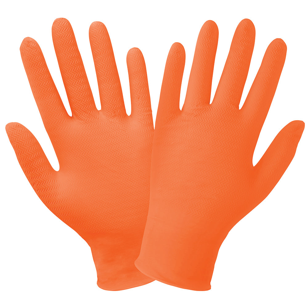 Panther-Guard Nitrile Powder-Free Industrial Orange 7-Mil Tractor Tread Disposable Gloves Medium