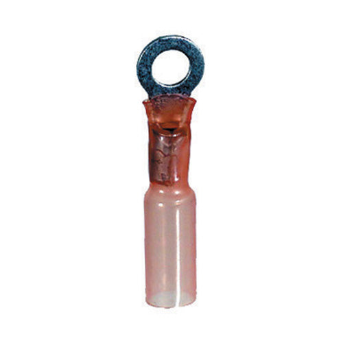 22-18 Gauge Ring Terminal #8 Stud Heat Shrink Nylon Insulated Red