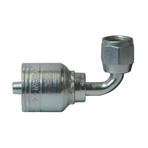 3/8 Inch x 3/8 Inch JIC 37 Degree Female Swivel 90 Degree Elbow Yellow Zinc Z Series Weathergrip Crimp