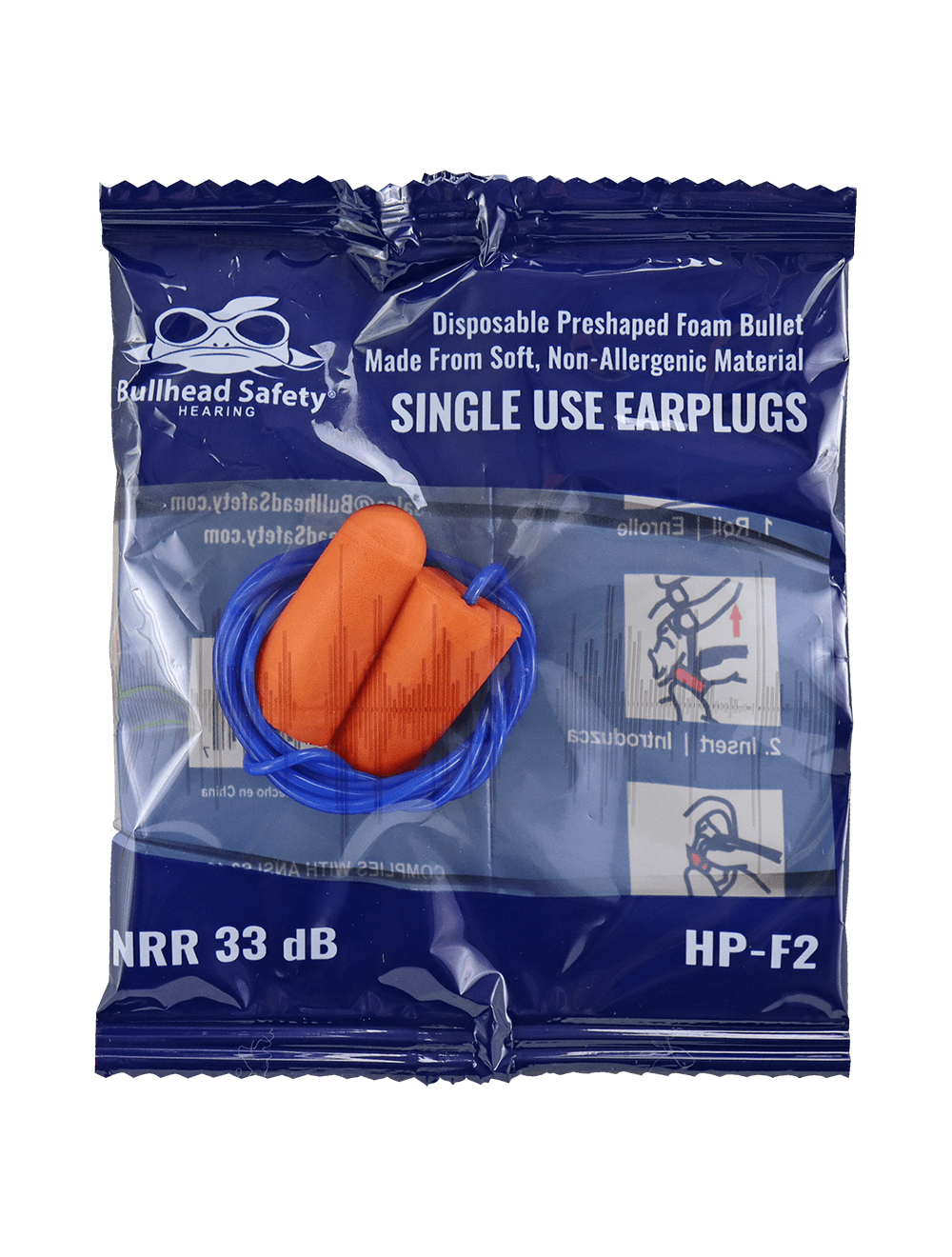 Bullhead Safety Hearing Protection Corded Polyurethane Foam NRR 33 dB Earplugs