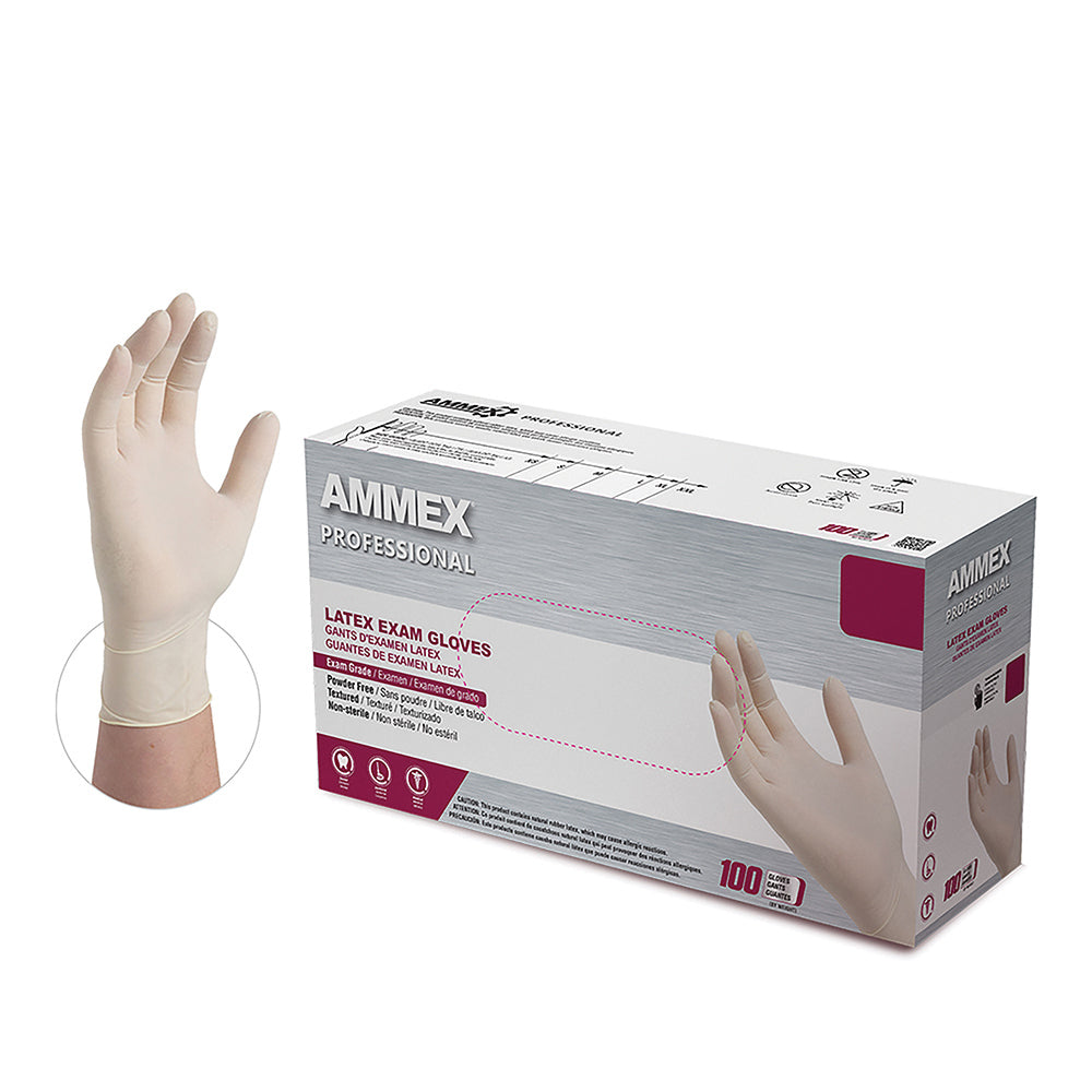 Ammex X-Large 5 Mil Ivory Textured Latex Powder Free Gloveplus Premium Exam Glove - 100 Per Box