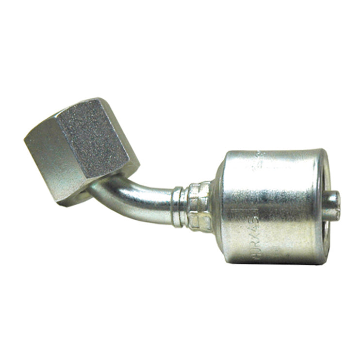 #28 x 1 Inch Female DIN 24 Degree Cone Swivel - Light Series With O-Ring - 45 Degree Bent Tube Tuffcoat Lead Free Megacrimp Coupling - Clearance