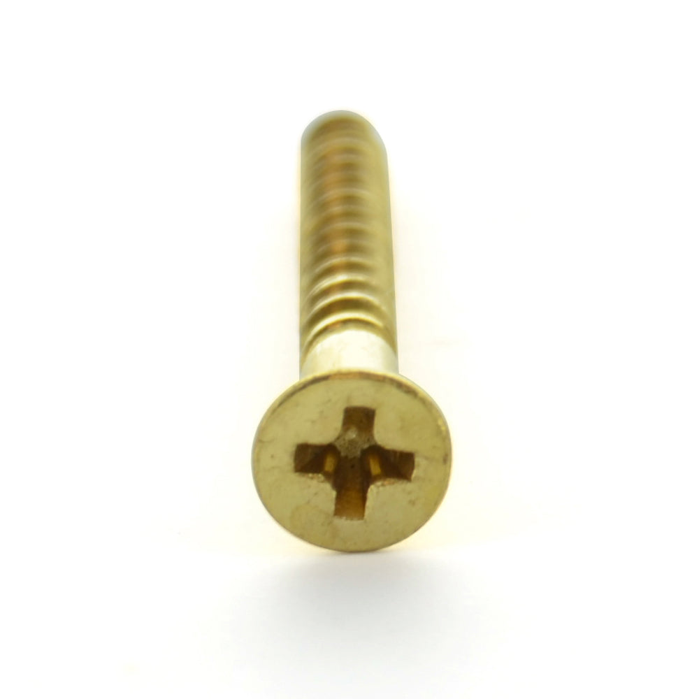 #10 x 1-1/2 Inch Plain Brass Phillips Flat Head Wood Screw