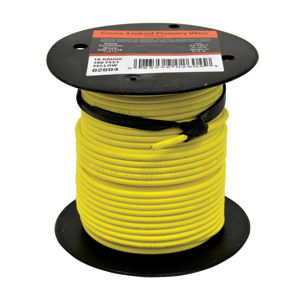 10 Awg Cross Link Primary Wire 100 Foot Roll Yellow