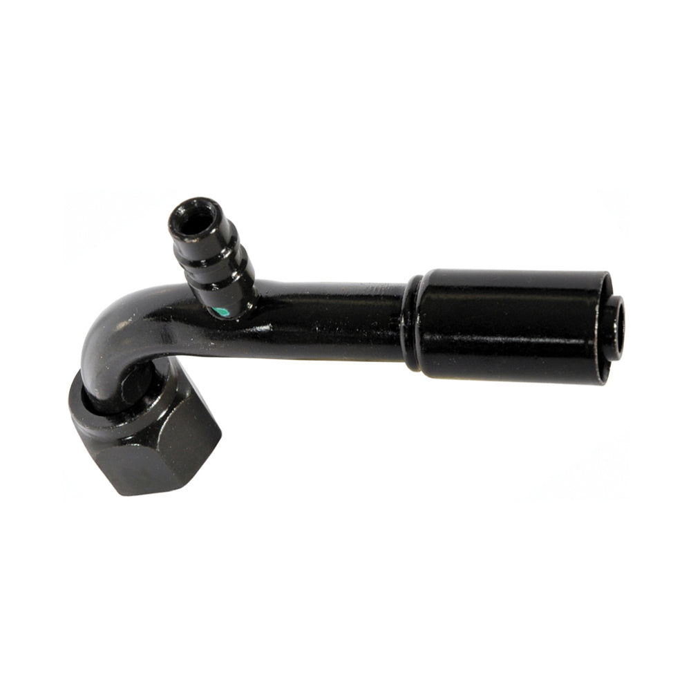 1/2 Inch x 13/32 Inch Carbon Steel 757E Series Coll-O-Crimp Bumped Tube O-Ring Female Swivel 90 Degree Tube Elbow With R134A Service Port