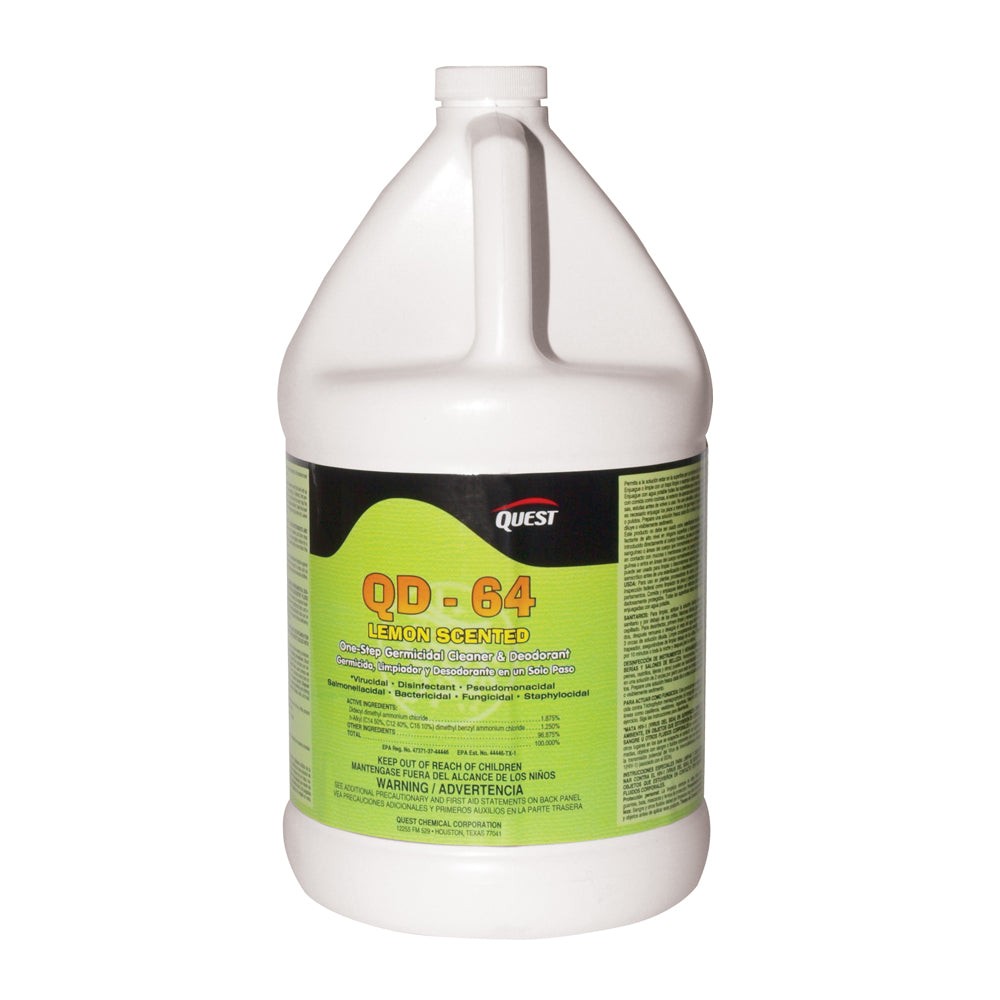 Quest Specialty  QD-64 Disinfectant Deodorant & Cleaner -  1 Gallon Bottle  (Lemon)