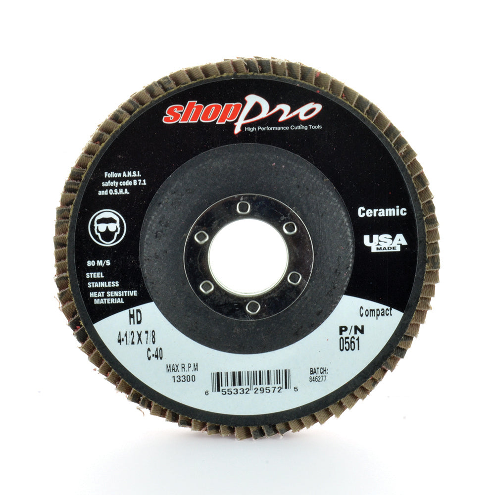 4-1/2 Inch x 7/8 Inch Premium XL Ceramic Abrasive Flap Disc-40 Grit