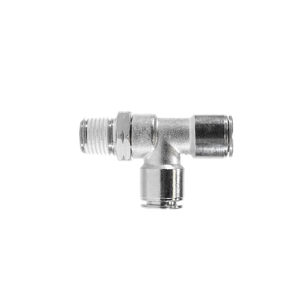 3/8 Inch x 1/4 Inch Nickel Plated Brass Push-In Male Run Tee Swivel