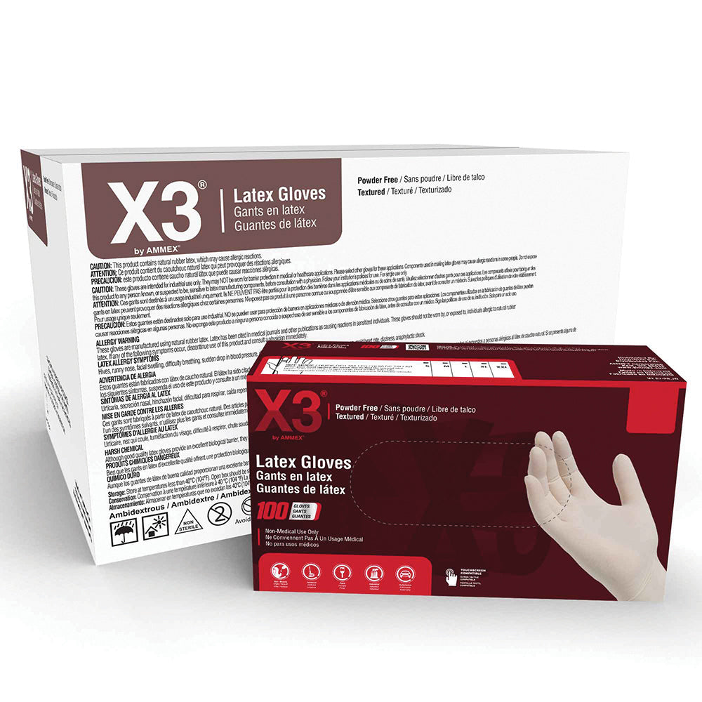 Small 3 Mil Ivory Textured Latex Powder Free Lx3® Standard Industrial Glove - 100 Per Box