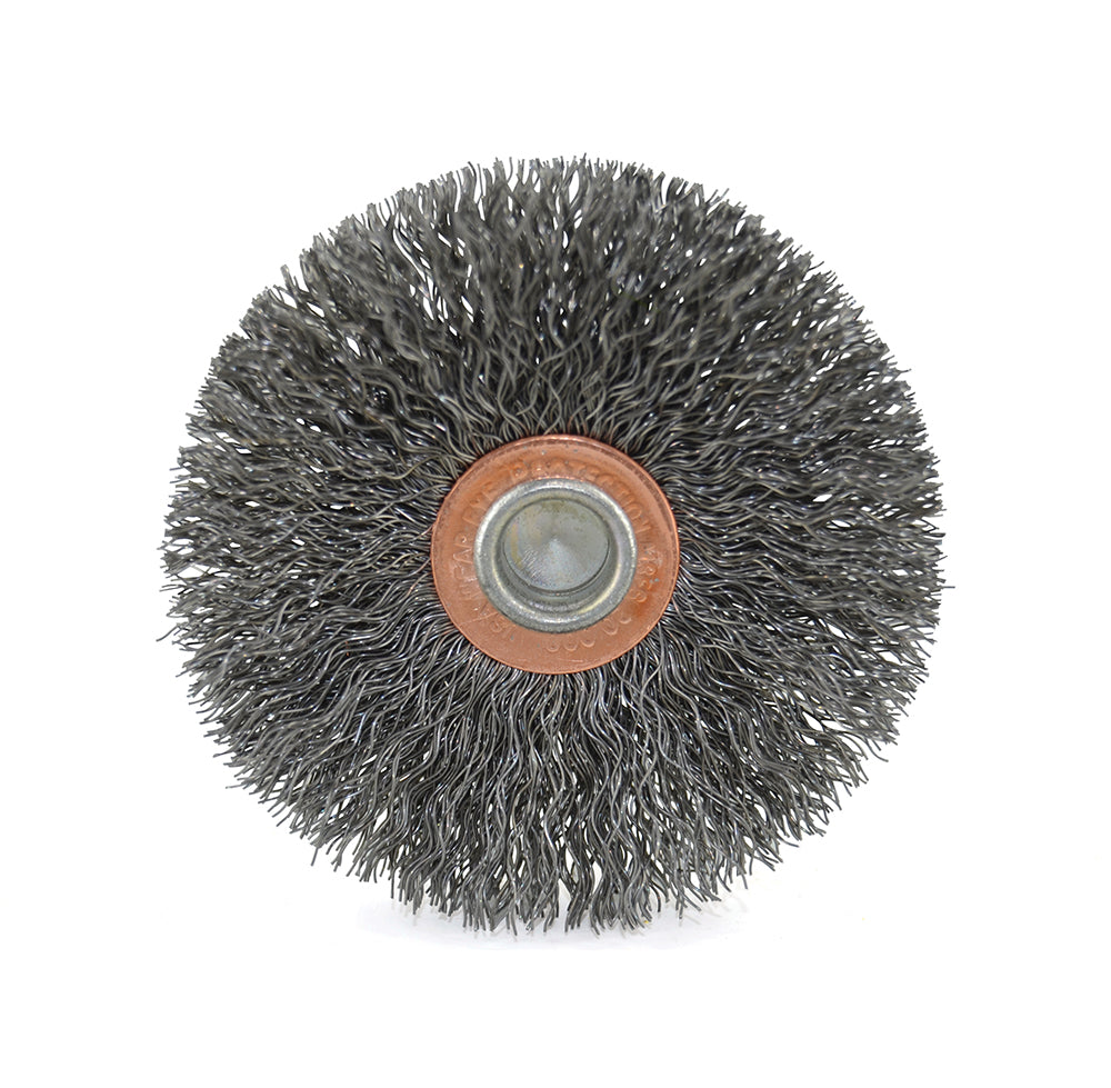 3 Inch x 0.014 Inch x 1/4 Inch Stem Mounted Carbon Steel Crimped Conflex Narrow Face Wheel Brush