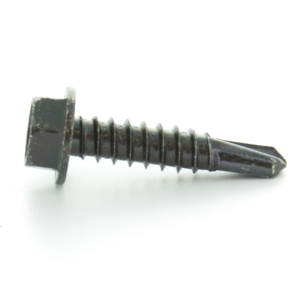 #8 x 1 Inch Black Oxide Hardened Steel #2 Point Indented Hex Washer Head Self-Drilling Tek Screw