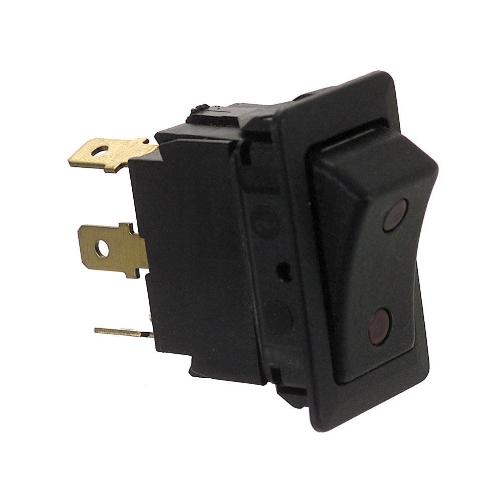 24 Volt Dc Spdt On-Off-On Four Blade Terminal Non-Glare Matte Black Plastic Switch With Dependent Illumination