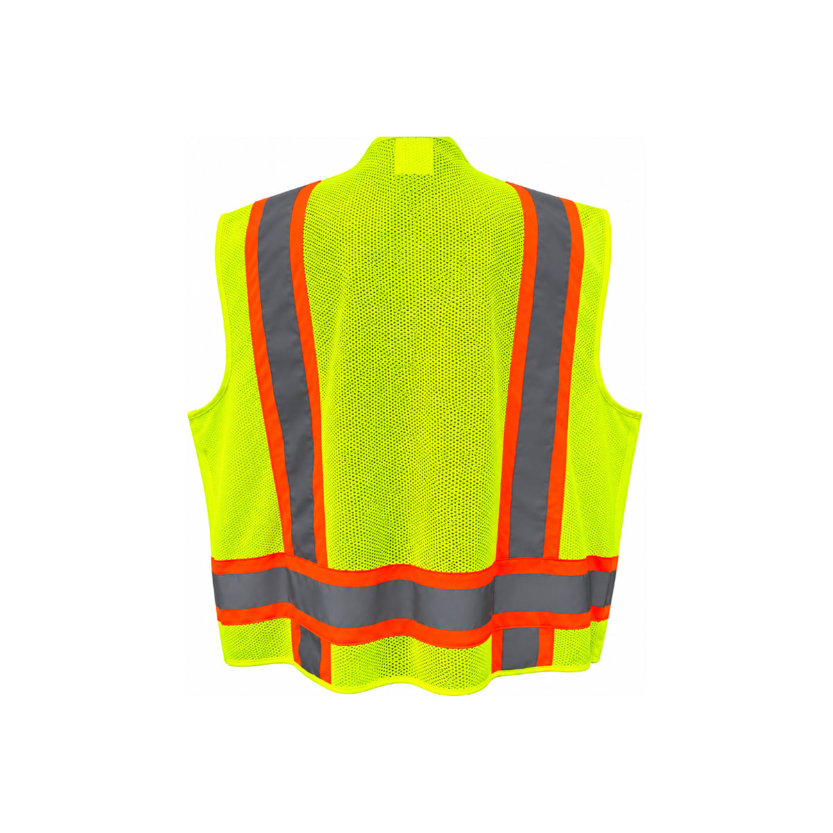 Two-Tone Ansi Class 2 Surveyor Vest- 11 Pockets- Solid Front With Breathable Mesh Back - Large