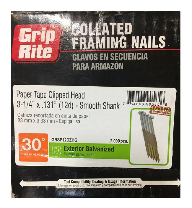 30 O PAPER 3-1/4"x.131 HG SMOOTH NAILS - 2000 Per Box