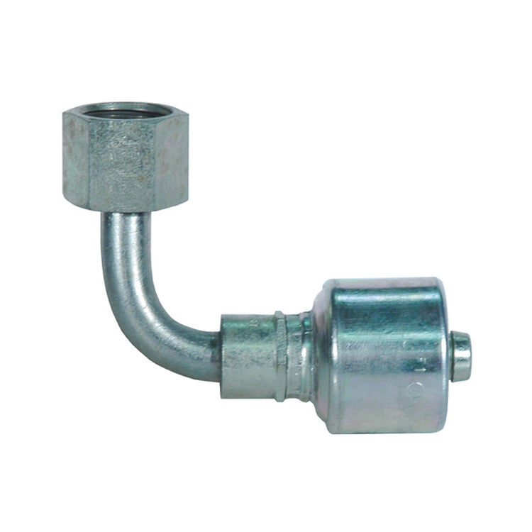 1/4 Inch x 3/8 Inch MEGA CRIMP FEMALE FLAT FACE O-RING SWIVEL 90-DEGREE ELBOW MEDIUM DROP