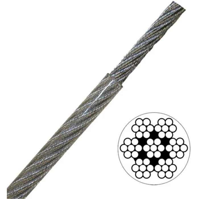 3/32 Inch x 3/16 Inch x 250 ft 7X7 Strands 920Lb Clear Vinyl Coated High Carbon Steel Galvanized Aircraft Cable