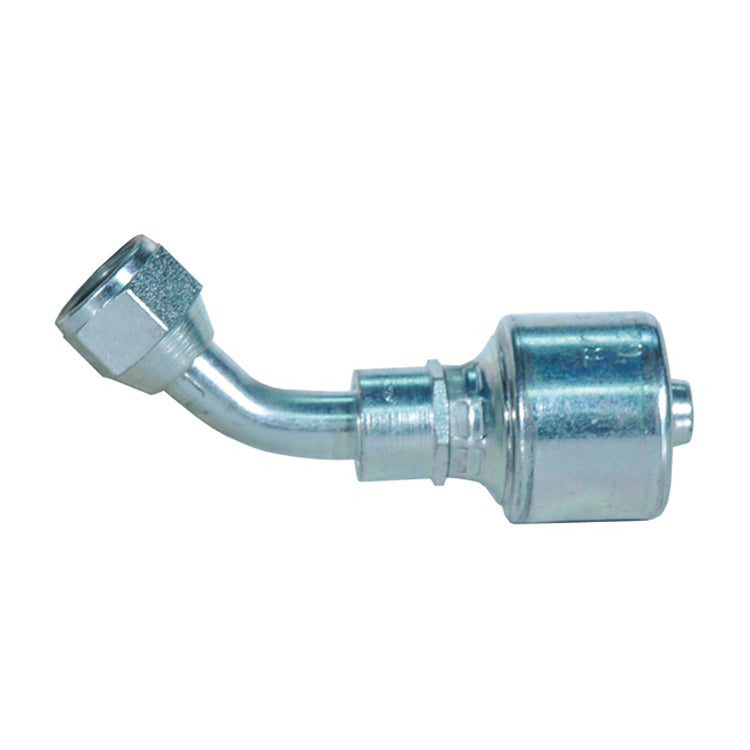 3/8 Inch x 3/8 Inch Female JIC 37 Degree Flare Swivel - 45 Degree Bent Tube Tuffcoat Lead Free MegaCrimp Coupling
