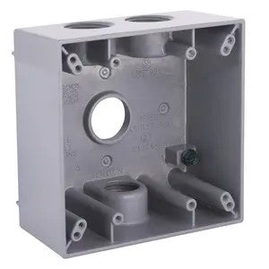 2-Gang Weatherproof Box- Four 3/4  in. Threaded Outlets- Gray