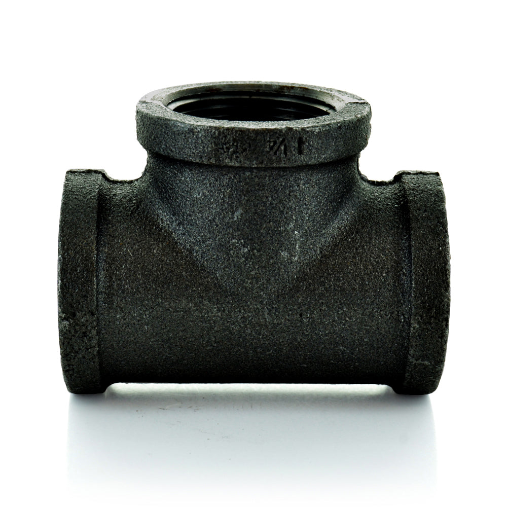 1-1/2" Schedule 40 Female NPT Black Welded Malleable Iron Straight Tee USA