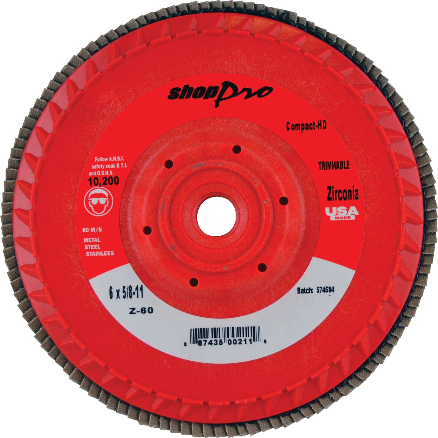 6 Inch x 5/8-11 Inch Shop Pro Trimmable Flap Disc - 60 Grit