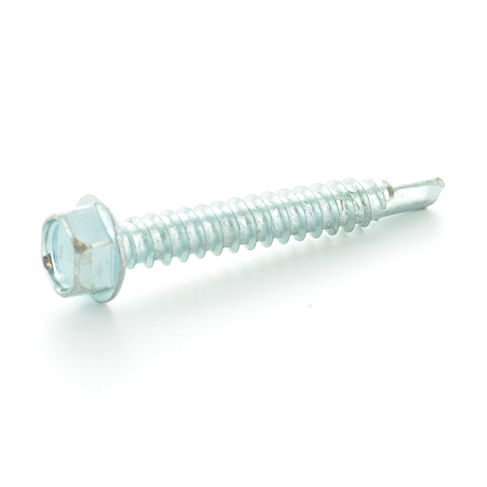 #12-14 x 2 Inch Zinc Plated Low Carbon Steel #3 Point Indented Hex Washer Head Self-Drilling Tek Screw