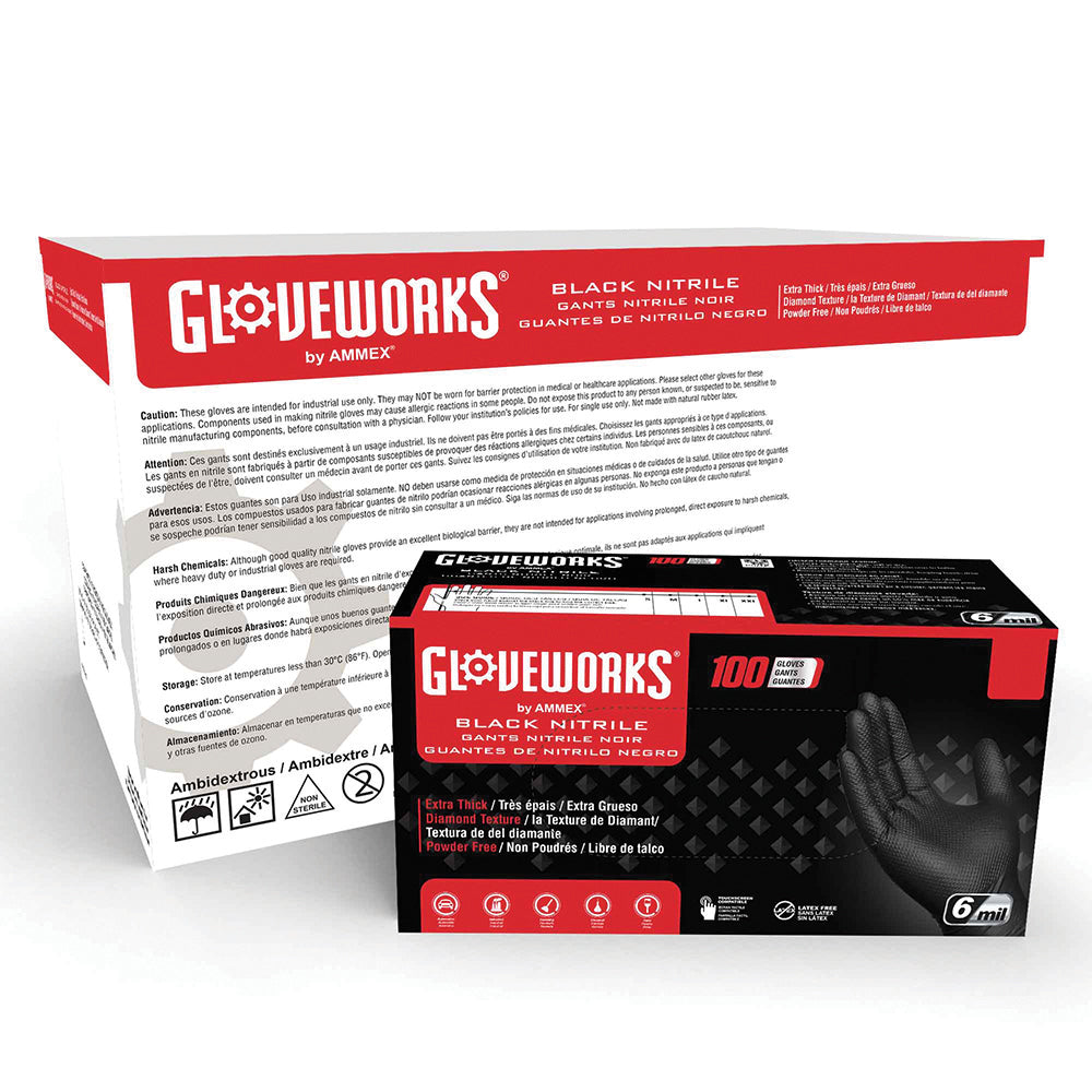Ammex Gloveworks HD Black Nitrile Textured Nitrile Gloves